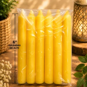 Velas 6" pulgadas paquete 6 lisas amarilla candle yellow