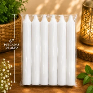 Velas 6" pulgadas paquete 6 lisas blanca candles white