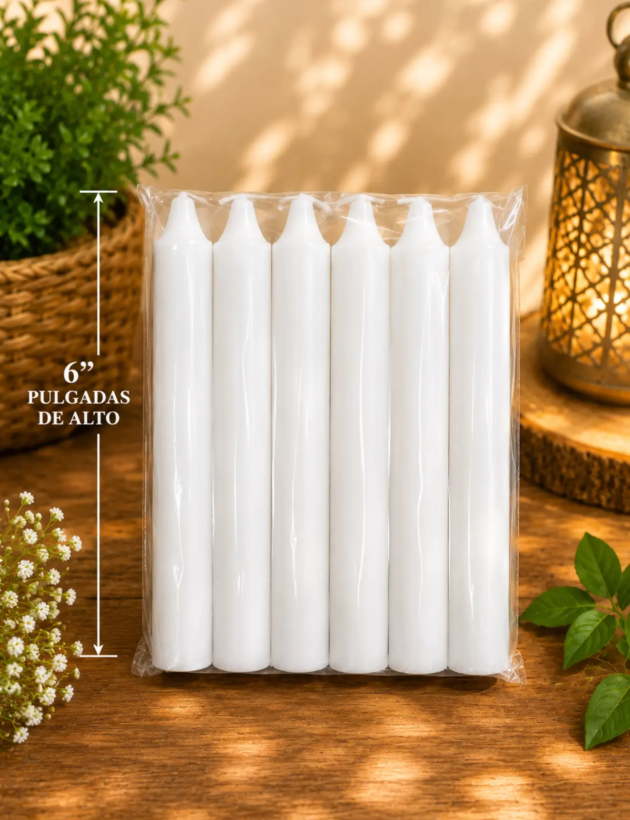Velas 6" pulgadas paquete 6 lisas blanca candles white