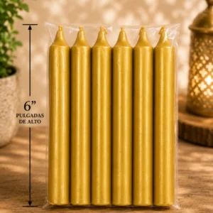 Velas 6" Pulgadas paquete 6 lisas gold