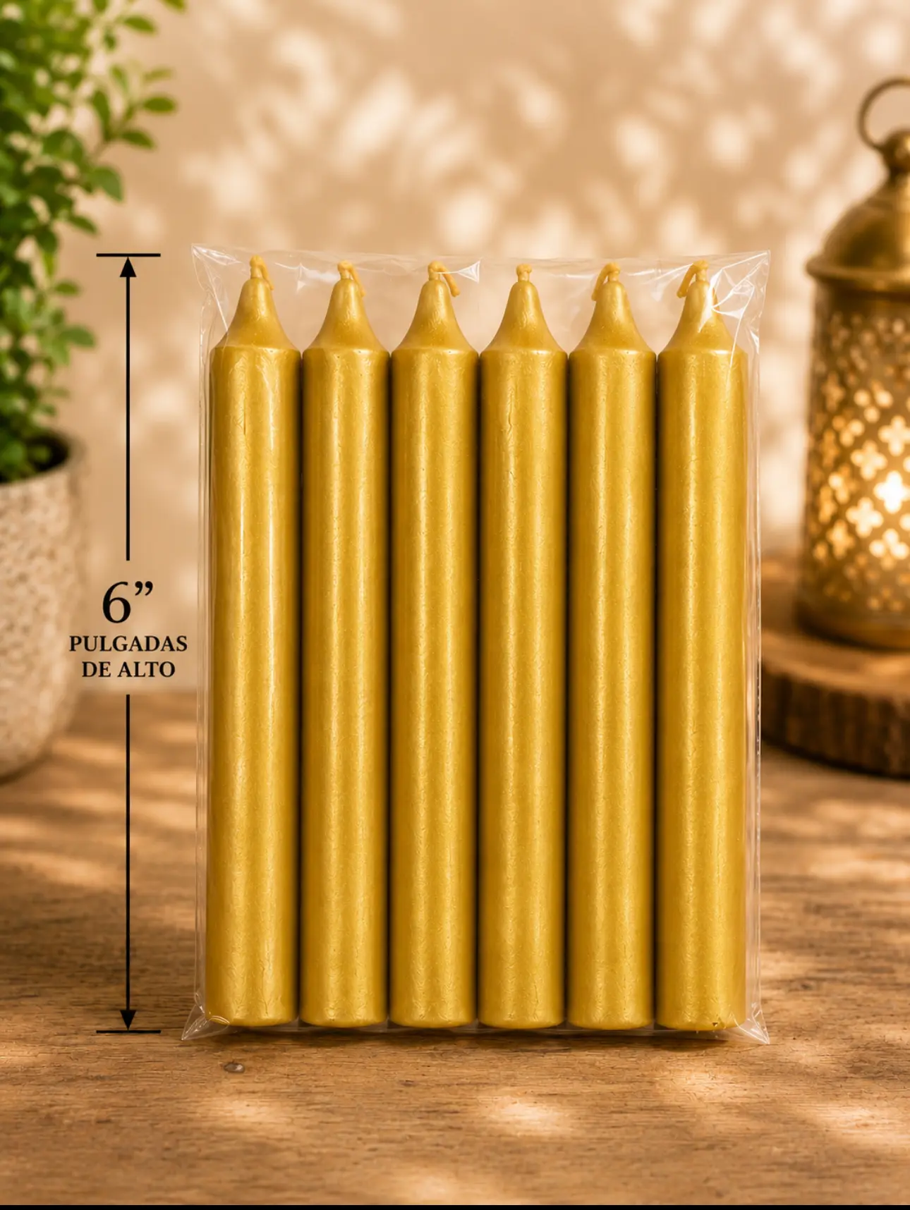 Velas 6" Pulgadas paquete 6 lisas gold