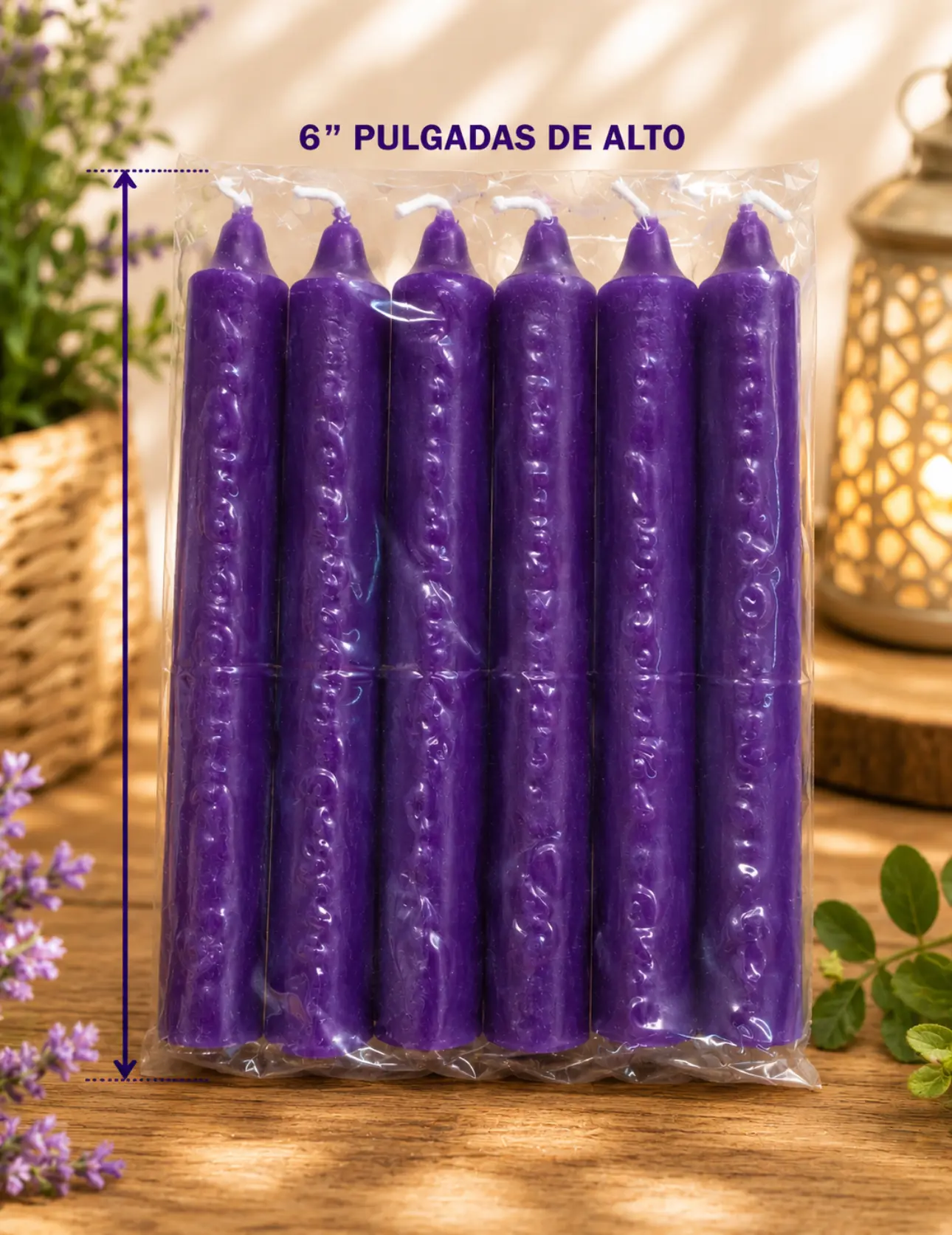 Velas 6 pulgadas paquete 6 lisas morada