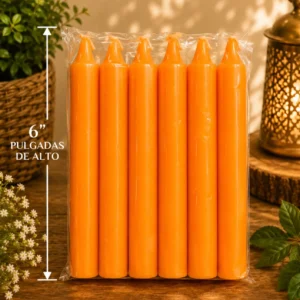Velas 6" paquete 6 lisas naranja candles orange