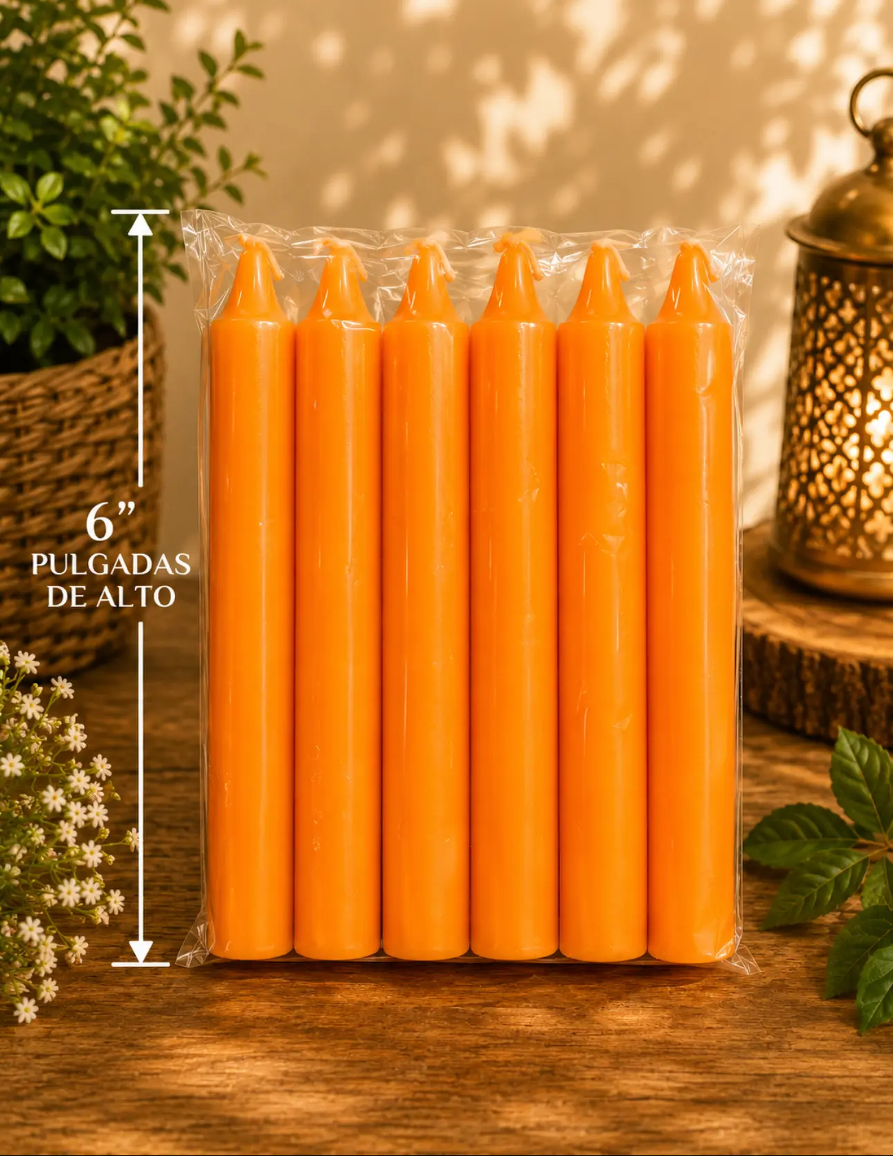 Velas 6" paquete 6 lisas naranja candles orange