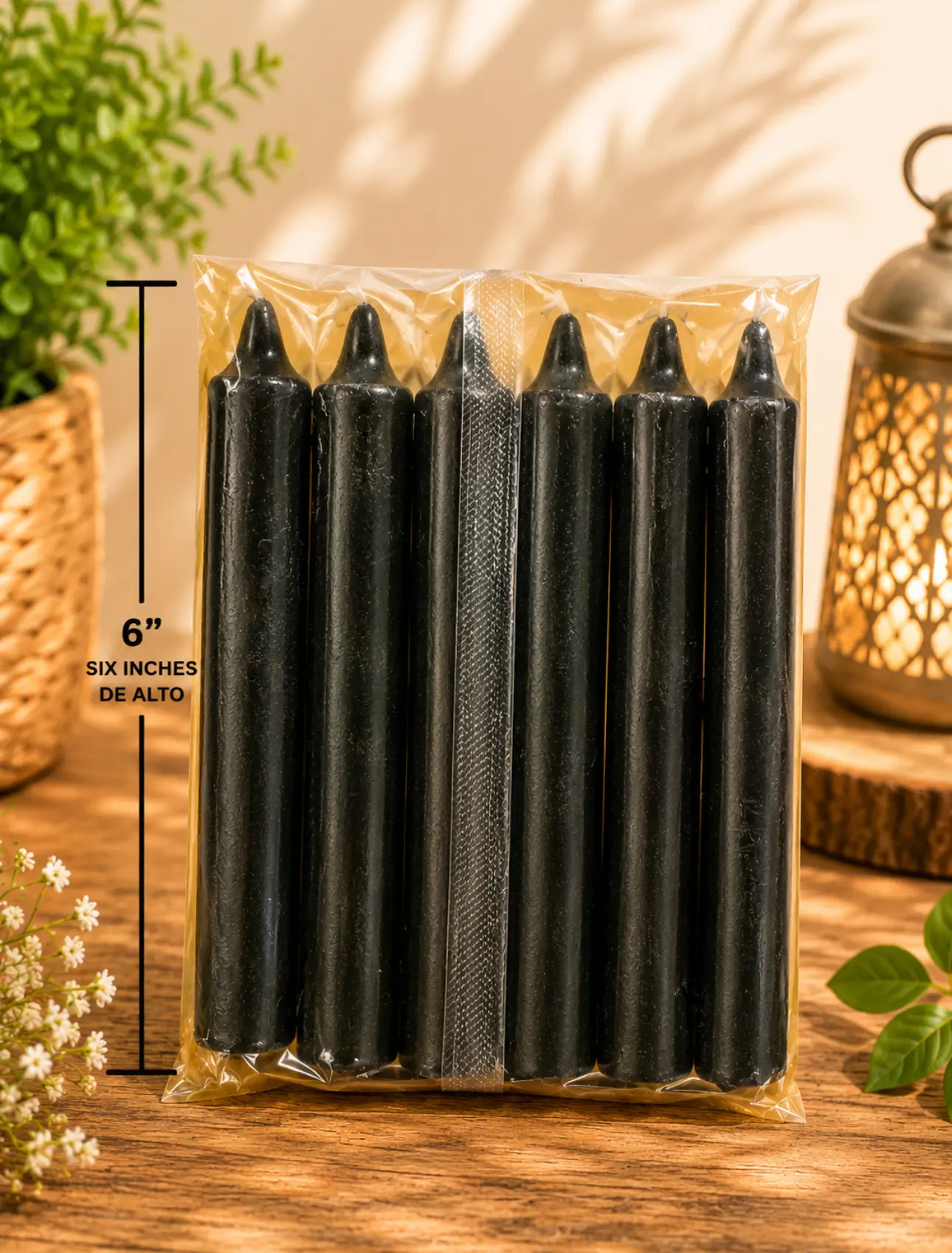 Velas 6" Pulgadas paquete 6 lisas negra Candles black