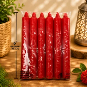Velas 6" Paquete 6 lizas Roja candle 6" inches