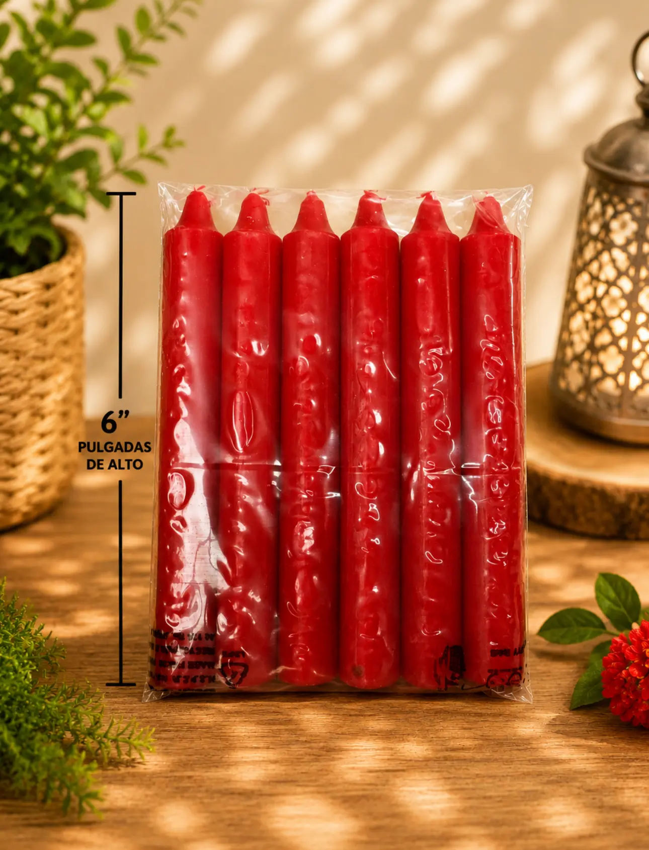 Velas 6" Paquete 6 lizas Roja candle 6" inches