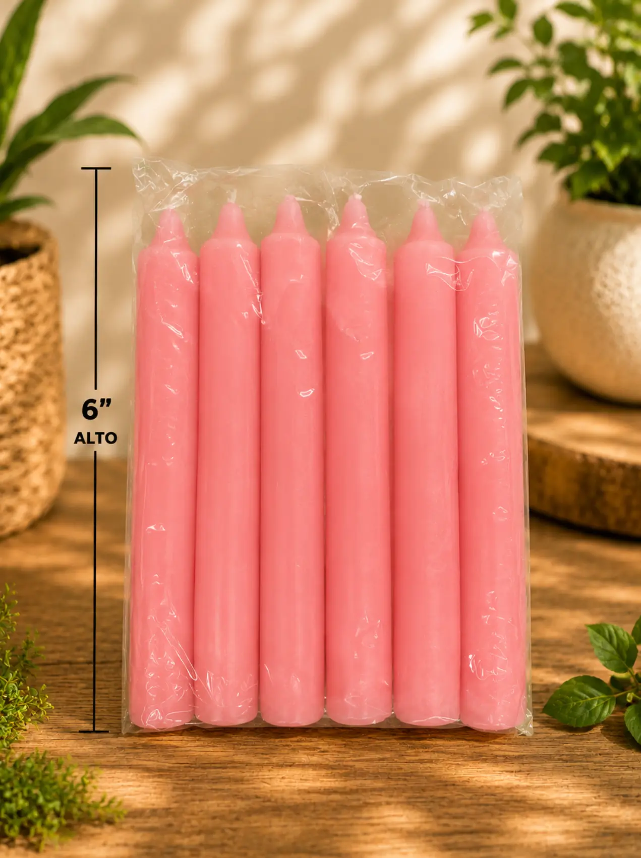 Vela 6 pulgadas paquete 6 lisas rosa