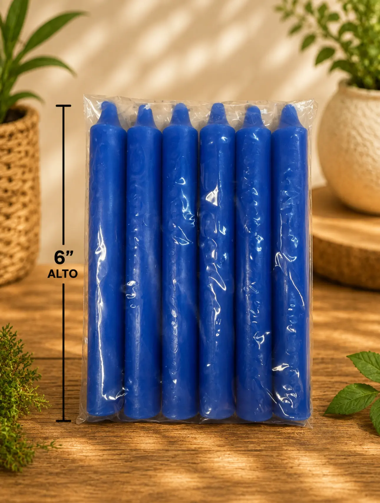 Vela 6 pulgadas paquete 6 lisas azul
