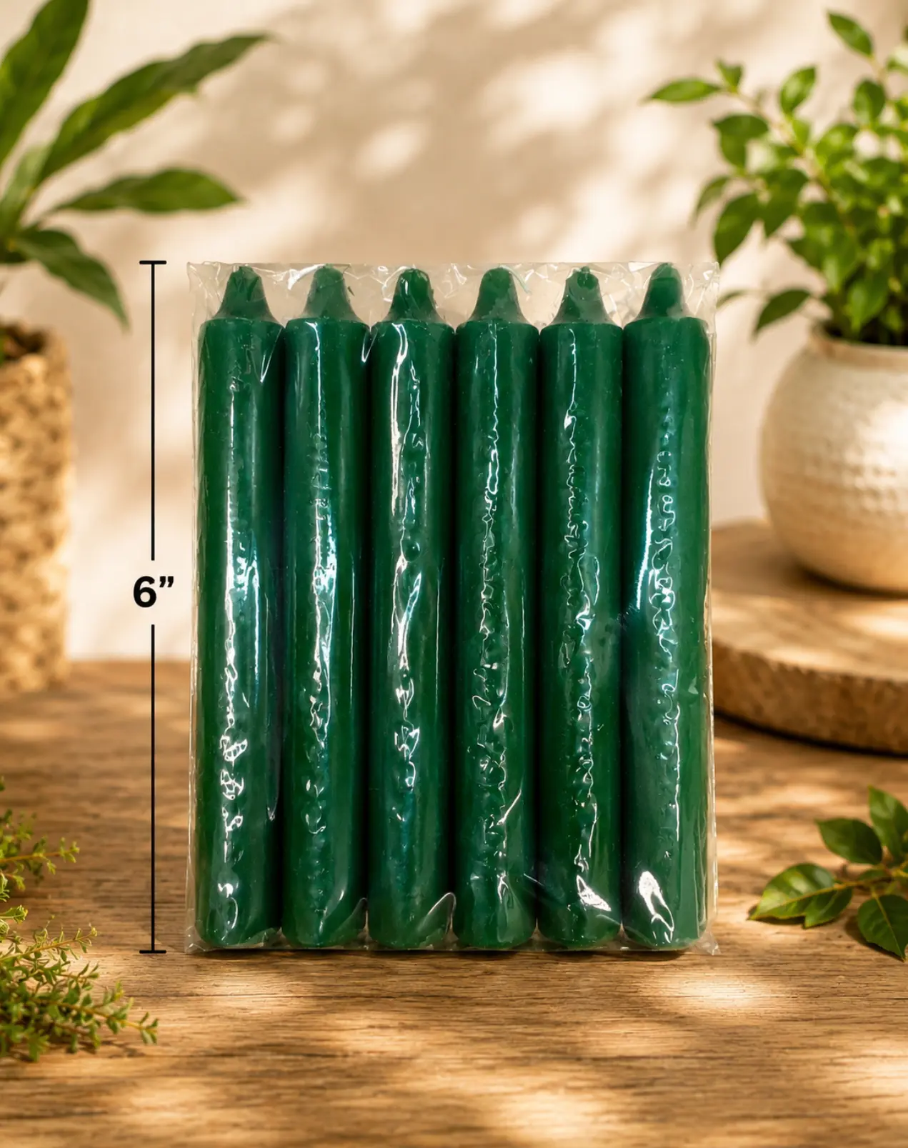 Vela 6 pulgadas paquete 6 lisas verde