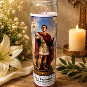 Vela San Expedito 9 oz jar candle Saint Expedito